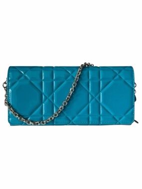 Christian Dior Turquoise Cannage Patent Leather Lady Dior WOC w/ 2 Chain Straps